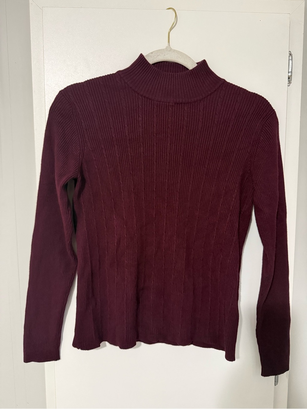 Vintage Women's Ribbed Mock Neck Sweater - Wine Rayon Blend Small